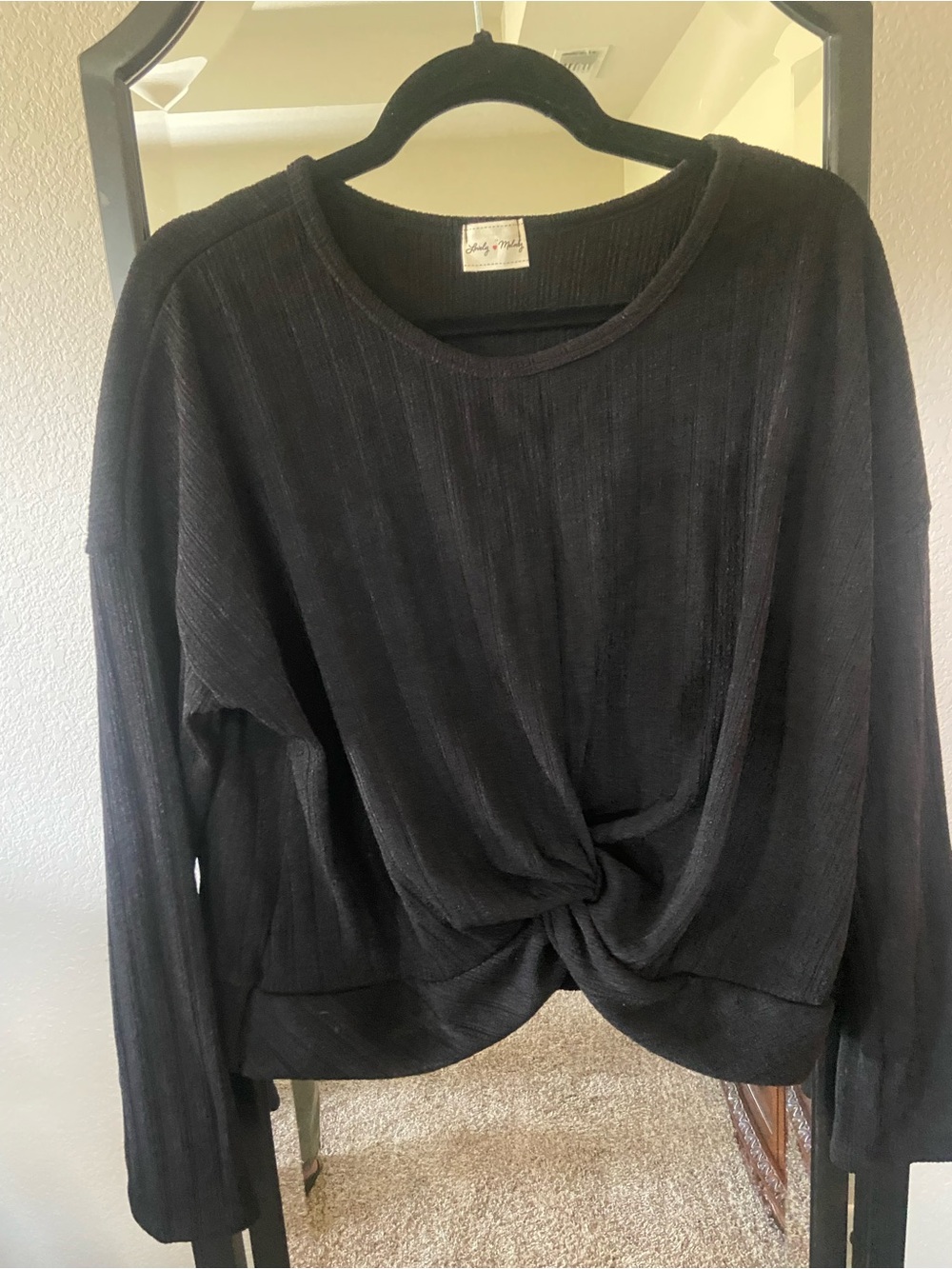 Lovely Melody Black Twist-Front Long Sleeve Blouse